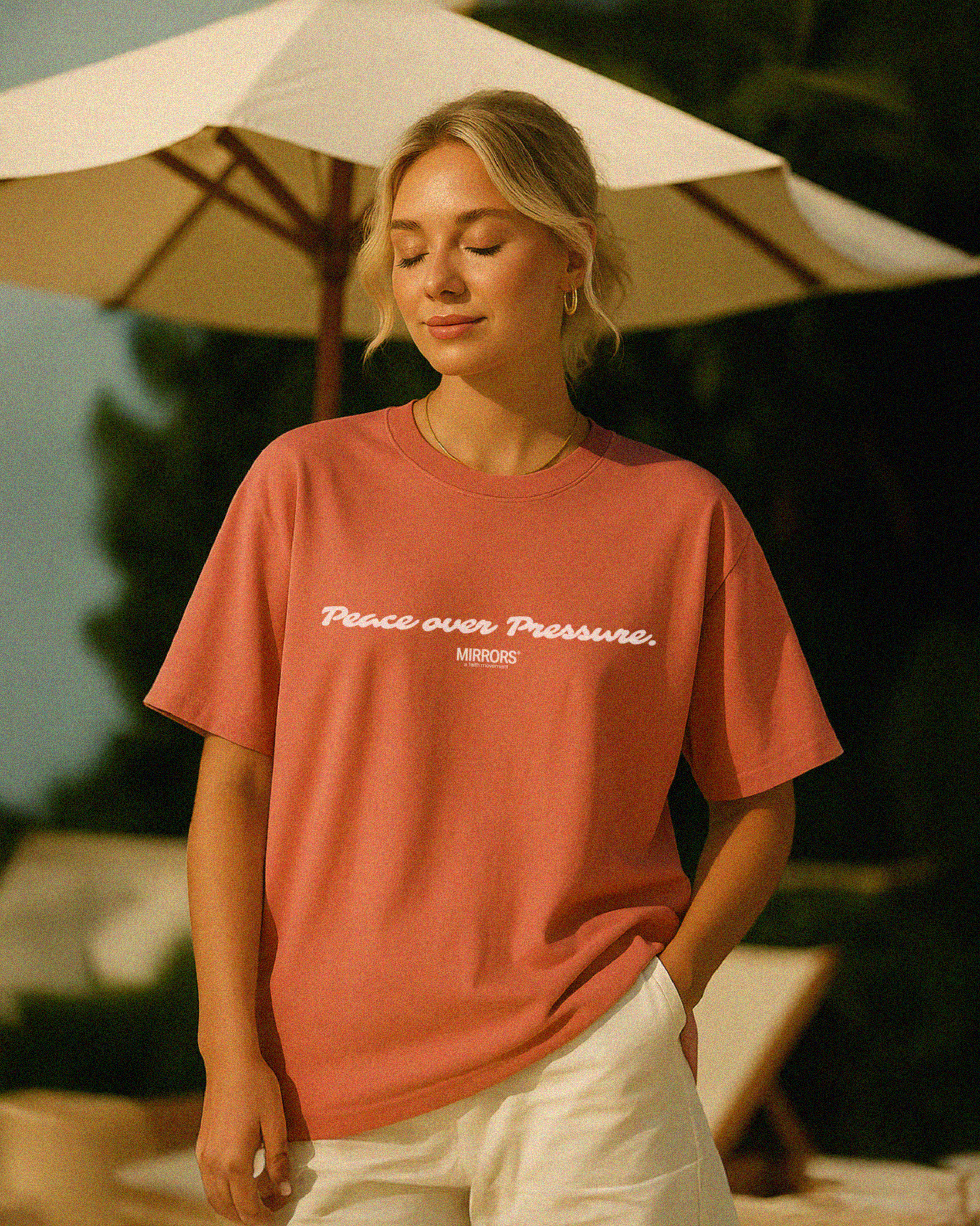 Peace Over Pressure Coral Pink Loose Tee – Mirrors®